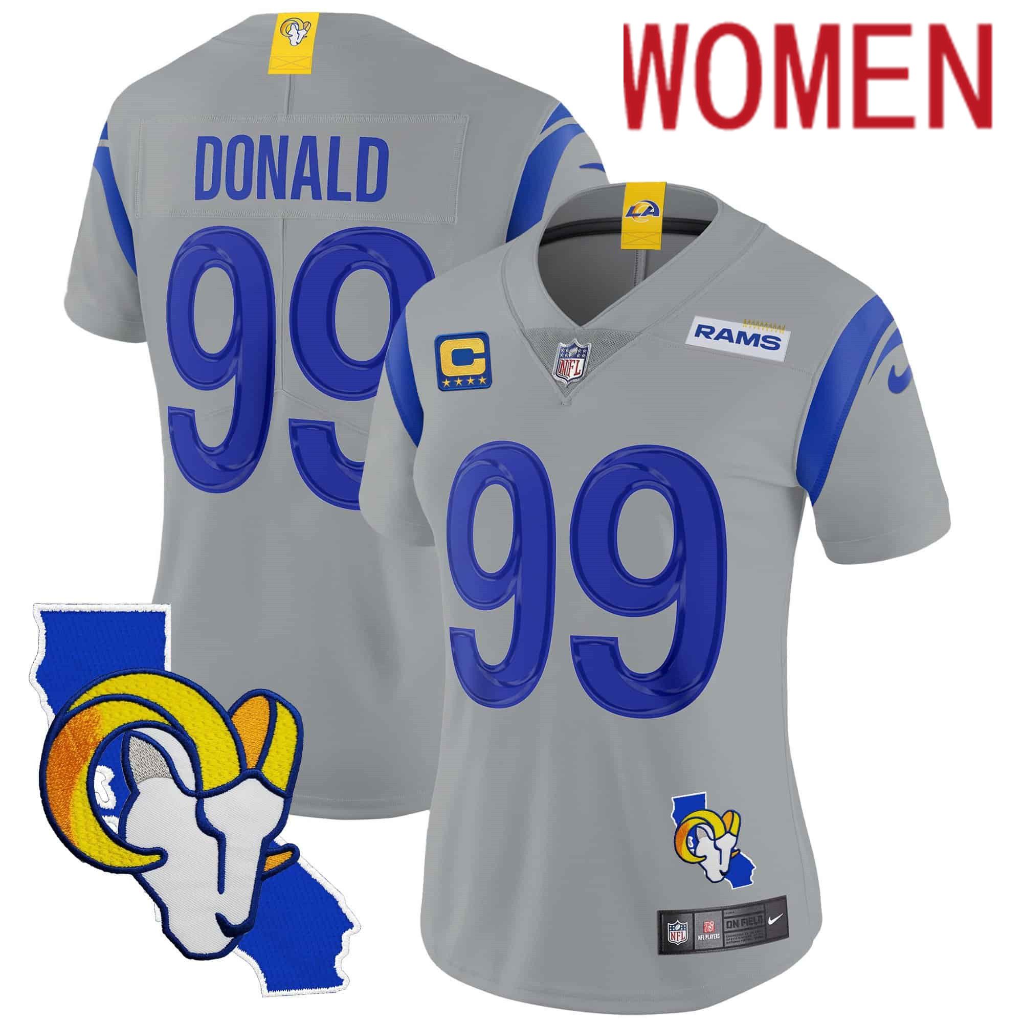 Women Los Angeles Rams #99 Donald Grey 2024 Nike California Patch Vapor Limited NFL Jersey->women nfl jersey->Women Jersey